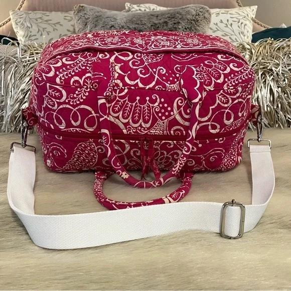 VERA BRADLEY Twirly Birds Pink Weekender Bag Travel Carryon White Quilted 2010 - Picture 10 of 14